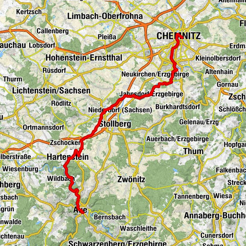 Route de Charlemagne Aue-Bad Schlema vers Chemnitz - tronçon nord
