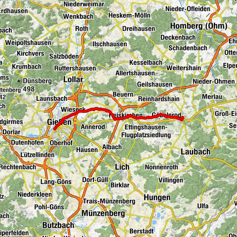 Piste cyclable Wieseck-Radweg : Grünberg - Gießen