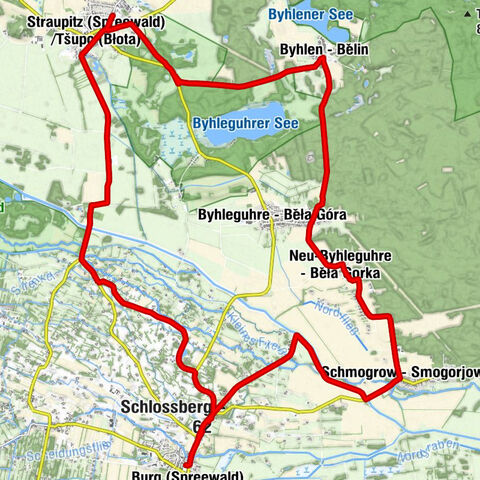Burg (Spreewald) - Bórkowy (Błota) - Koigarten Willischza - Ev. Schinkelkirche Straupitz - Schlossberg
