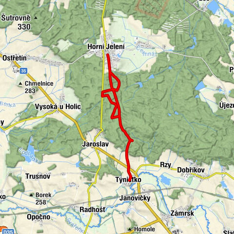 Týnišťko - U Dolíkové cesty - Jezírko - Horní Jelení