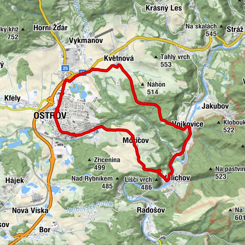 Ostrov - Květnová - Vojkovice - Velichov