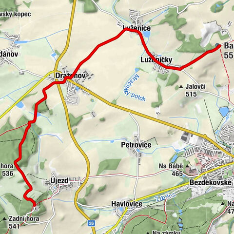 Baldovské návrší - Kaple sv. Antonína Paduánského - Hrádek - Václavkova hora