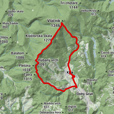 Kľak - Rúbaný vrch - Kláštorská skala - Pohostinstvo Horec