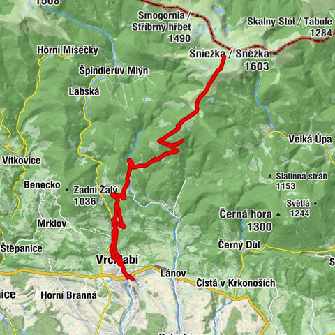 Vrchlabí - Výrovka - Luční bouda - Paroháč