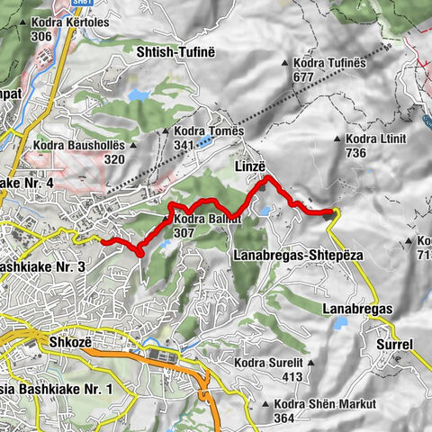 Tiranë - Qesarak (Linsa) - Kodra Balliut - Dajt