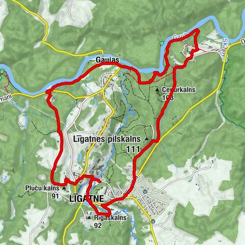 Līgatne - Pluču kalns - Līgatnes pilskalns - Vilhelmīnes dzirnavas