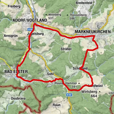 Radrundtour: Bad Elster - Adorf - Markneukirchen - Landwüst - Bad Elster