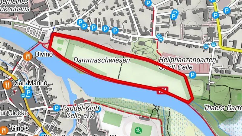 Laufstrecke (grün) entlang der Dammaschwiesen