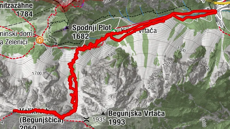 Begunjščica 2058 m: steep ski slopes above Ljubelj Pass