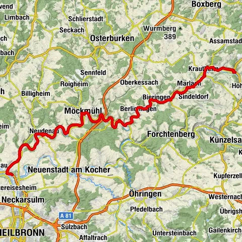Etappe 4 - Kocher-Jagst-Radweg: Von Bad Friedrichshall bis Dörzbach – Durchs ritterliche Jagsttal