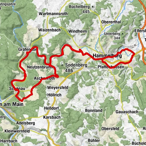 E-Bike Tour von Westheim a.d.Fränk.Saale entlang nach Kloster Schönbrunn u.zurück am Sodenberg vorbei.