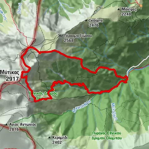 Prionia - Mytikas über Louki Route - Plateau der Musen Rundweg
