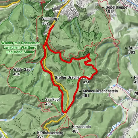 EA1 - Parcours circulaire - circuit des gorges près d’Eisenach - Forêt de Thuringe